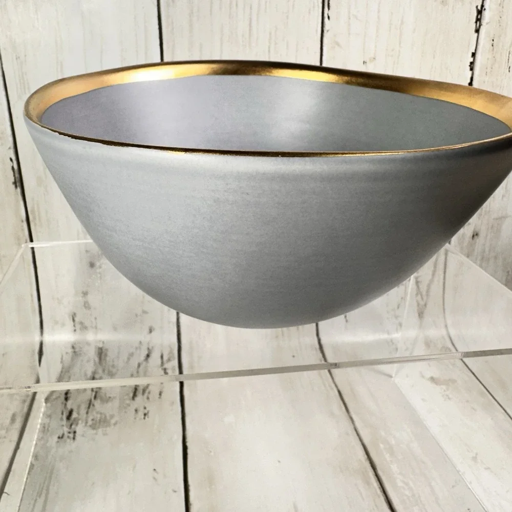 Crate & Barrel Addison Gray Gold Rim 6-3/8
